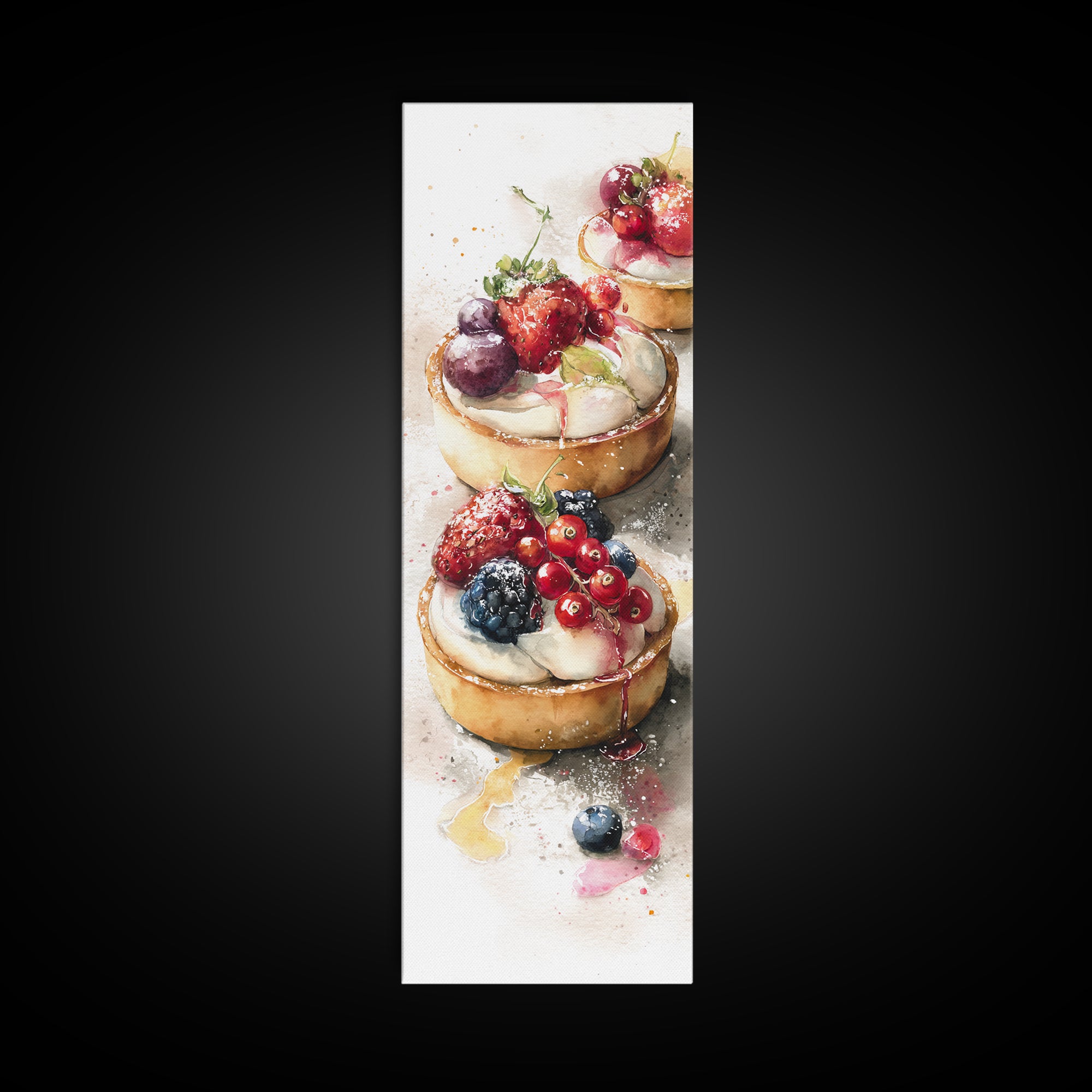 Dessert Tart with Berries and Cream Framed Canvas Print, Restaurant Art, Minimalist Decor, Restaurant Decor, Fine Art, Bistro, RES-1x3-4