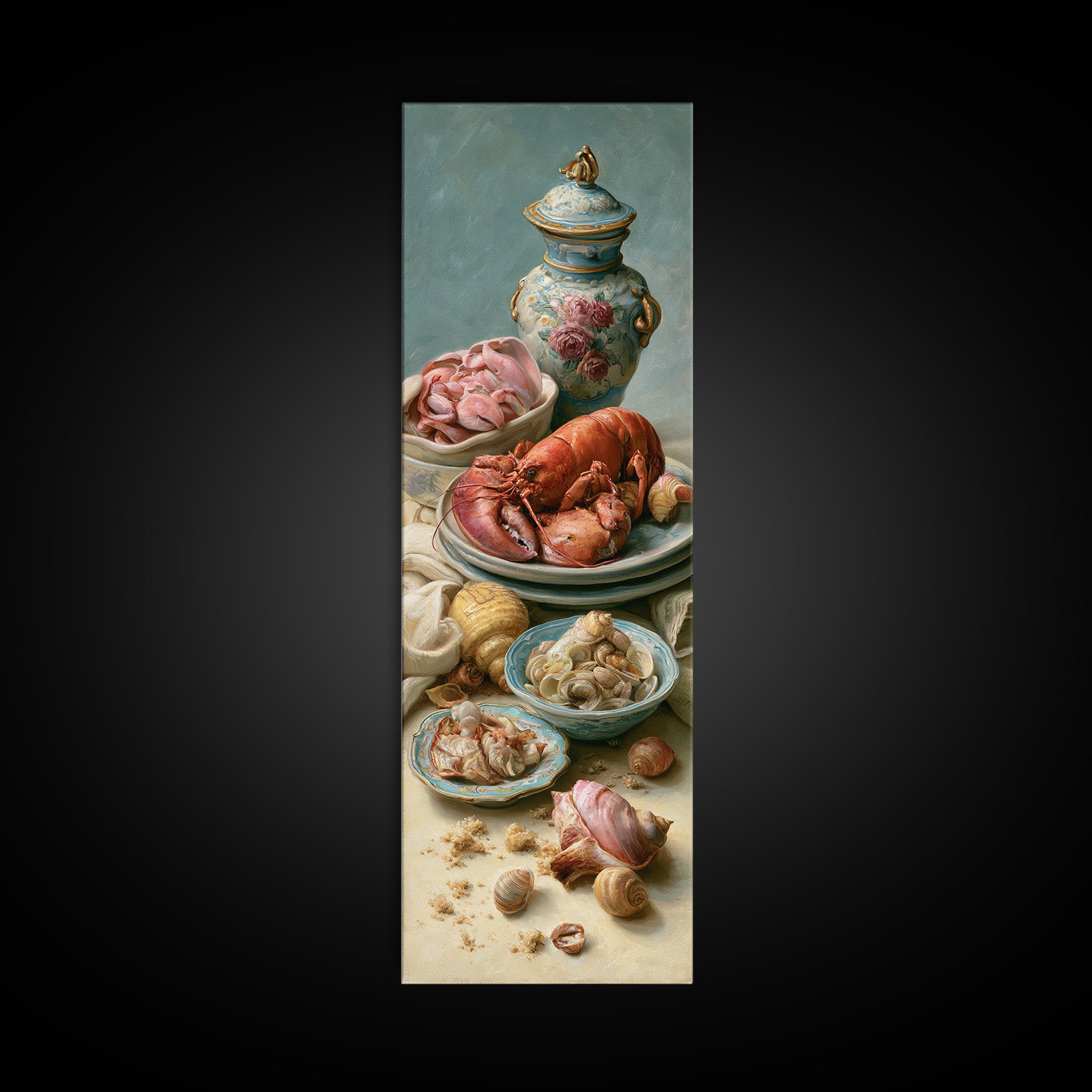 Seafood Lobster and Shell Arrangement Canvas Print, Restaurant Art, Large Wall Art, Restaurant Decor, Fine Art, Bistro, RES-1x3-44