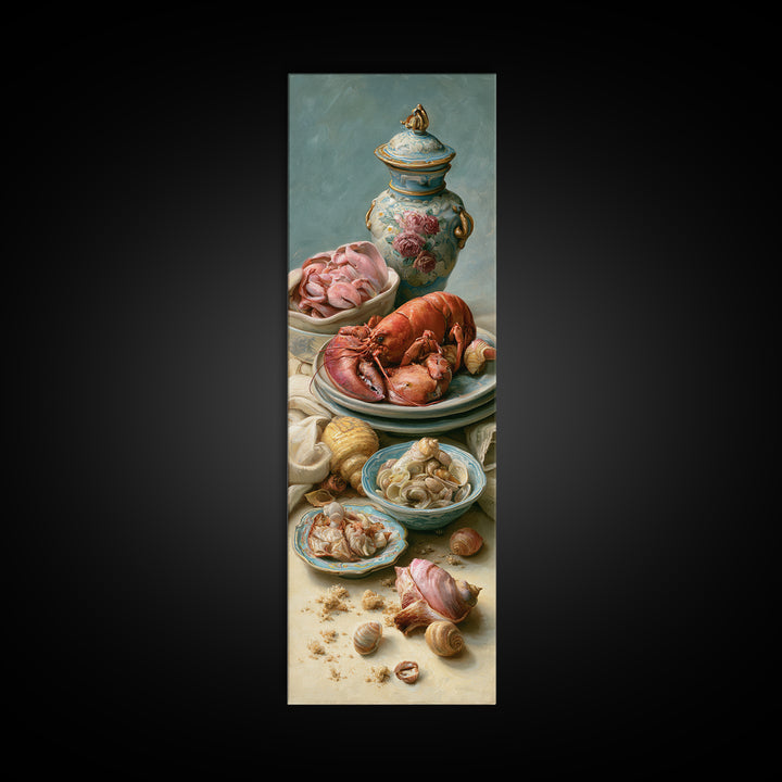 Seafood Lobster and Shell Arrangement Canvas Print, Restaurant Art, Large Wall Art, Restaurant Decor, Fine Art, Bistro, RES-1x3-44