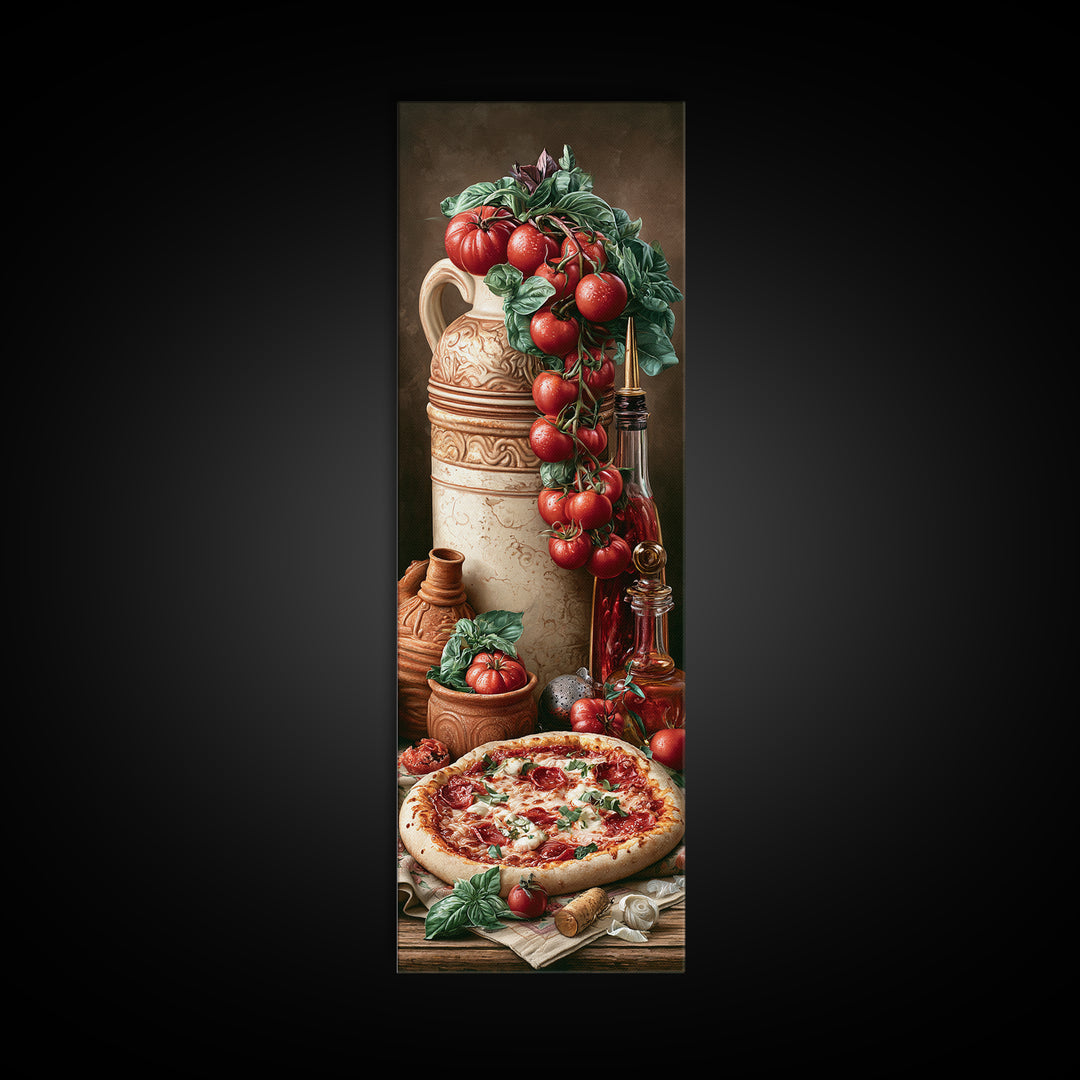 Pizzeria Tomato Basil and Mozzarella Still Life Framed Canvas Print, Restaurant Art, Modern Decor, Restaurant Decor, Bistro, RES-1x3-46