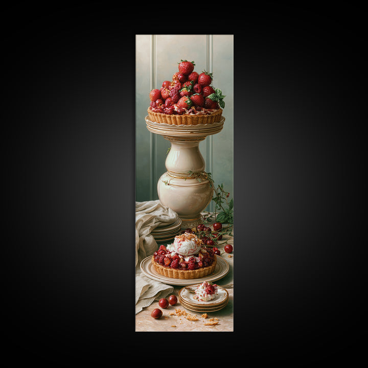 Dessert Tart with Berries and Cream Framed Canvas Print, Restaurant Art, Canvas Wall Art, Restaurant Decor, Fine Art, Bistro, RES-1x3-52
