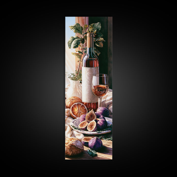 Wine Bottle and Figs Framed Canvas Print, Restaurant Art, Art Print, Restaurant Decor, Fine Art, Bistro, Kitchen Art, RES-1x3-61