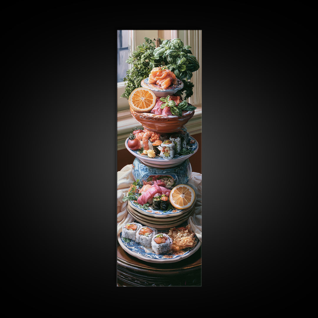 Sushi Fish and Ceramic Plate Composition Canvas Print, Restaurant Art, Printable Wall Art, Restaurant Decor, Fine Art, Bistro, RES-1x3-65