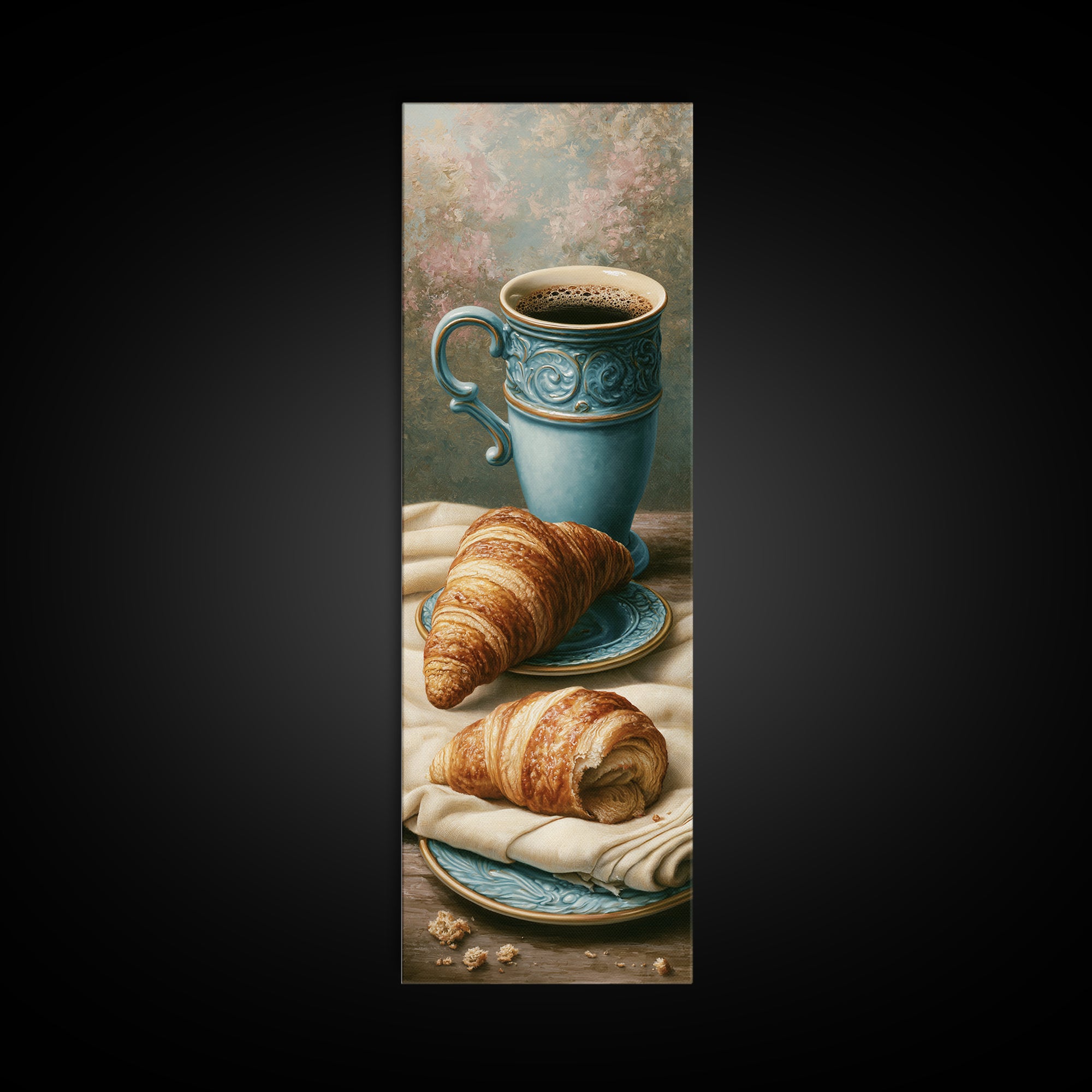 French Bistro Coffee and Croissant Still Life Canvas Print, Restaurant Art, Luxury Decor, Restaurant Decor, Bistro, RES-1x3-66