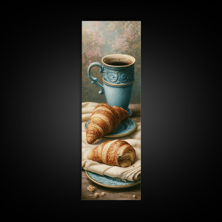 French Bistro Coffee and Croissant Still Life Canvas Print, Restaurant Art, Luxury Decor, Restaurant Decor, Bistro, RES-1x3-66