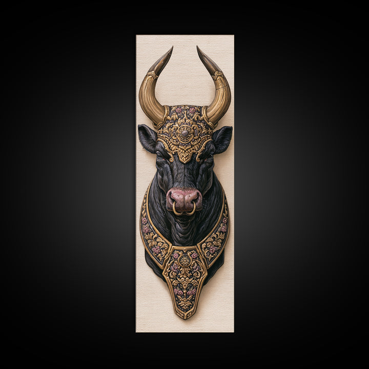 Steakhouse Black and Gold Bull Portrait Canvas Print, Restaurant Art, Bar Decor, Restaurant Decor, Fine Art, Bistro, RES-1x3-67