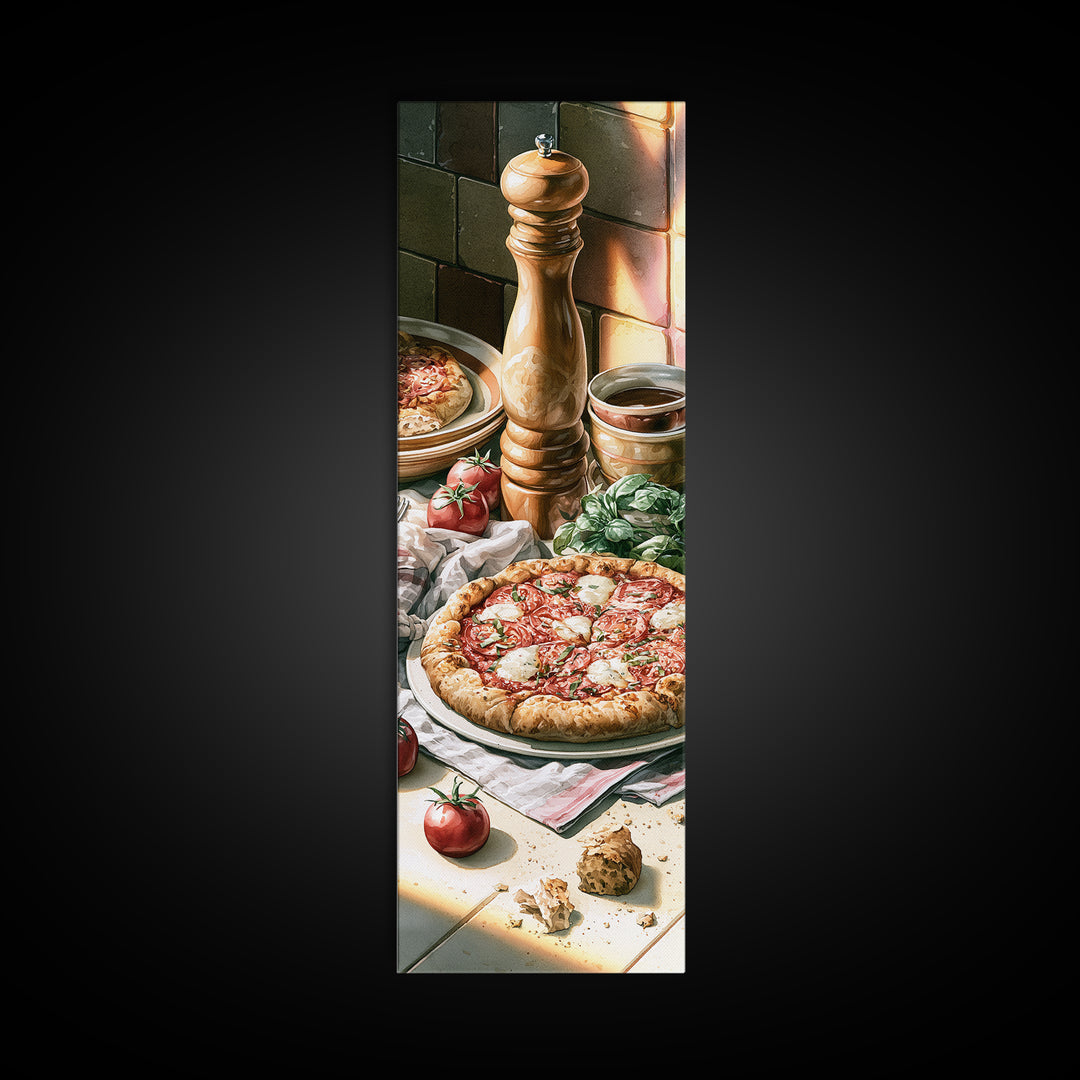 Pizzeria Tomato Basil and Mozzarella Still Life Framed Canvas Print, Restaurant Art, Modern Decor, Restaurant Decor, Bistro, RES-1x3-70