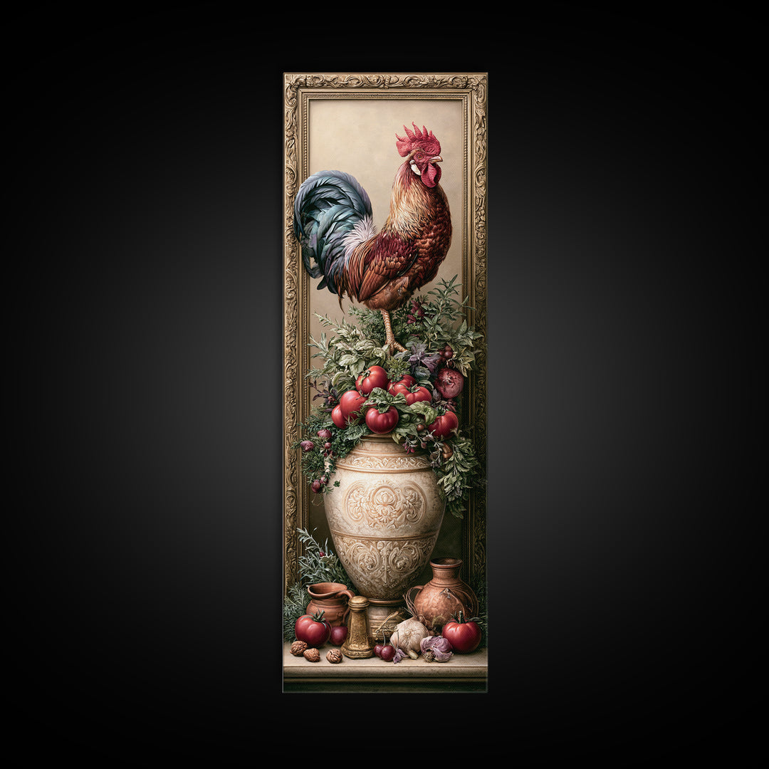 Rooster and Herbs for Farmhouse Restaurant Mood Framed Canvas Print, Restaurant Art, Canvas Print, Restaurant Decor, Bistro, RES-1x3-80