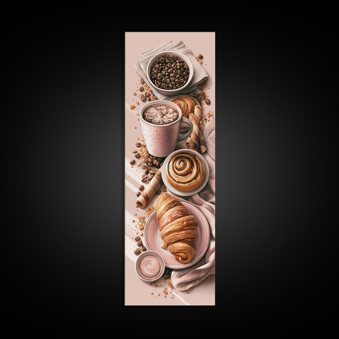 Coffee Beans and Pastry Arrangement Canvas Print, Restaurant Art, Boho Decor, Restaurant Decor, Oil Painting, Bistro, RES-1x3-82