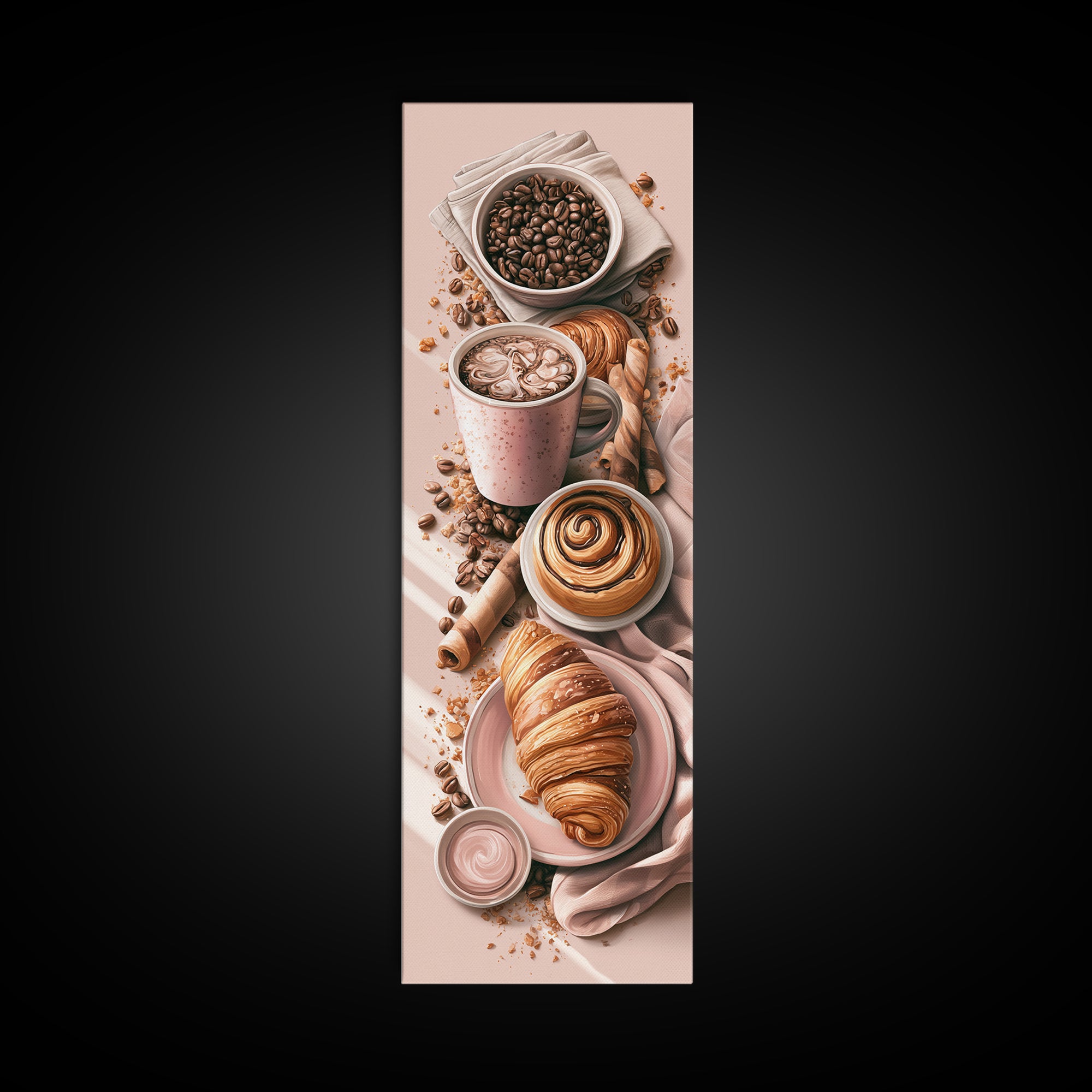Coffee Beans and Pastry Arrangement Canvas Print, Restaurant Art, Boho Decor, Restaurant Decor, Oil Painting, Bistro, RES-1x3-82