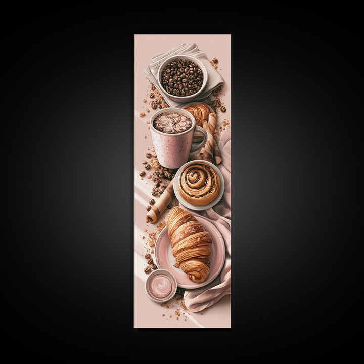 Coffee Beans and Pastry Arrangement Canvas Print, Restaurant Art, Boho Decor, Restaurant Decor, Oil Painting, Bistro, RES-1x3-82