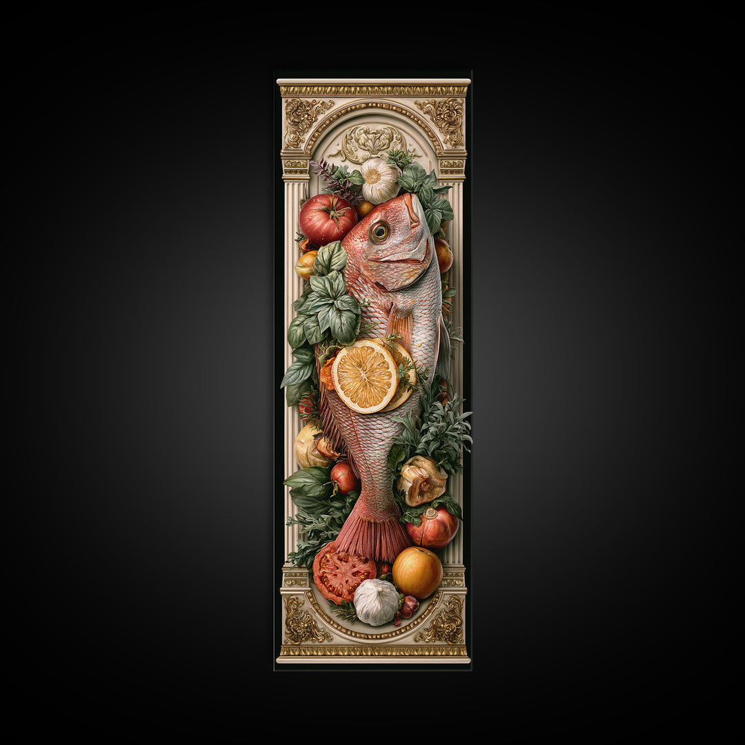 Fresh Fish with Lemon and Herbs Framed Canvas Print, Restaurant Art, Cool Wall Art, Restaurant Decor, Fine Art, Bistro, RES-1x3-83