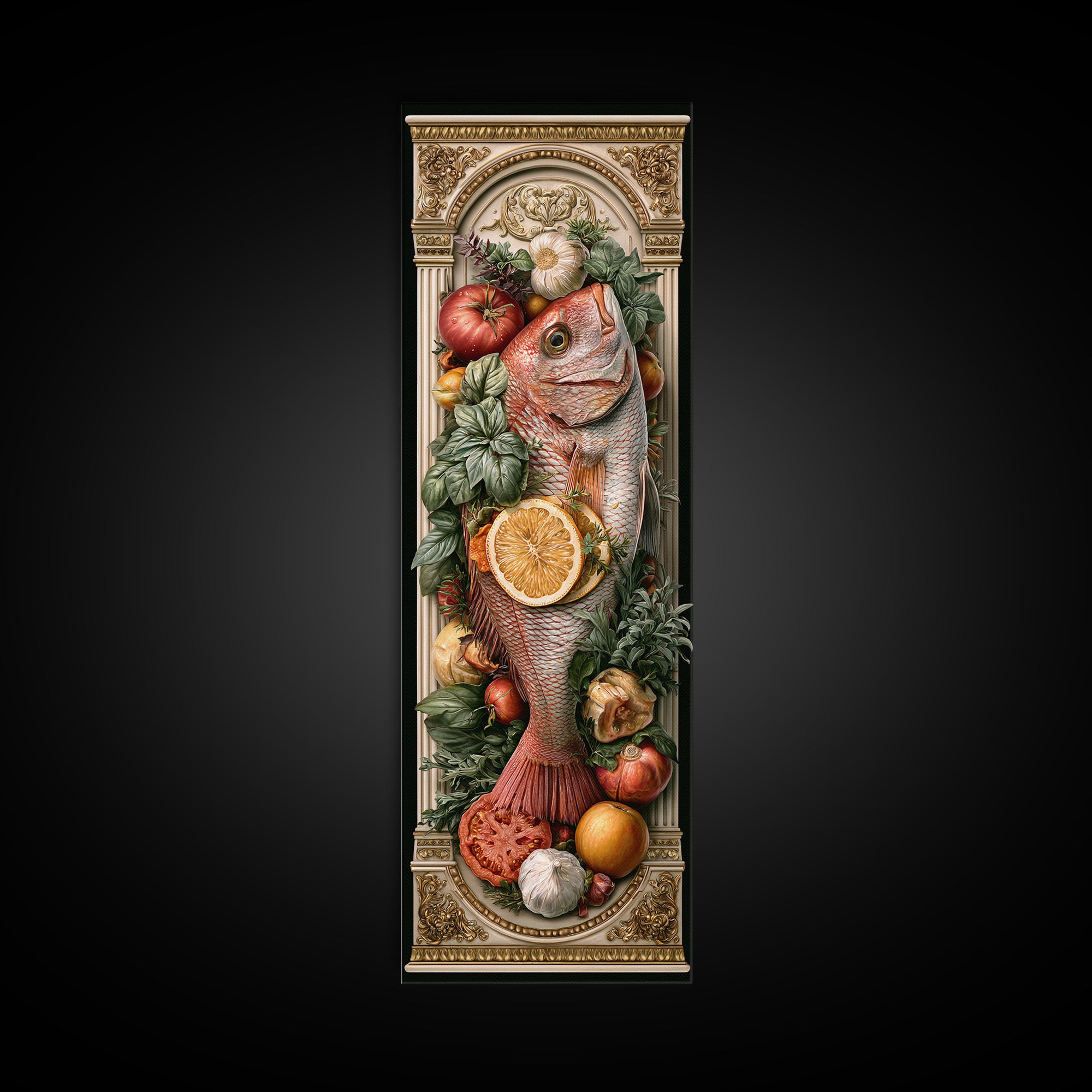Fresh Fish with Lemon and Herbs Framed Canvas Print, Restaurant Art, Cool Wall Art, Restaurant Decor, Fine Art, Bistro, RES-1x3-83