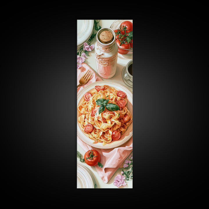 Fresh Pasta with Tomatoes and Basil Canvas Print, Restaurant Art, Contemporary Art, Restaurant Decor, Fine Art, Bistro, RES-1x3-86