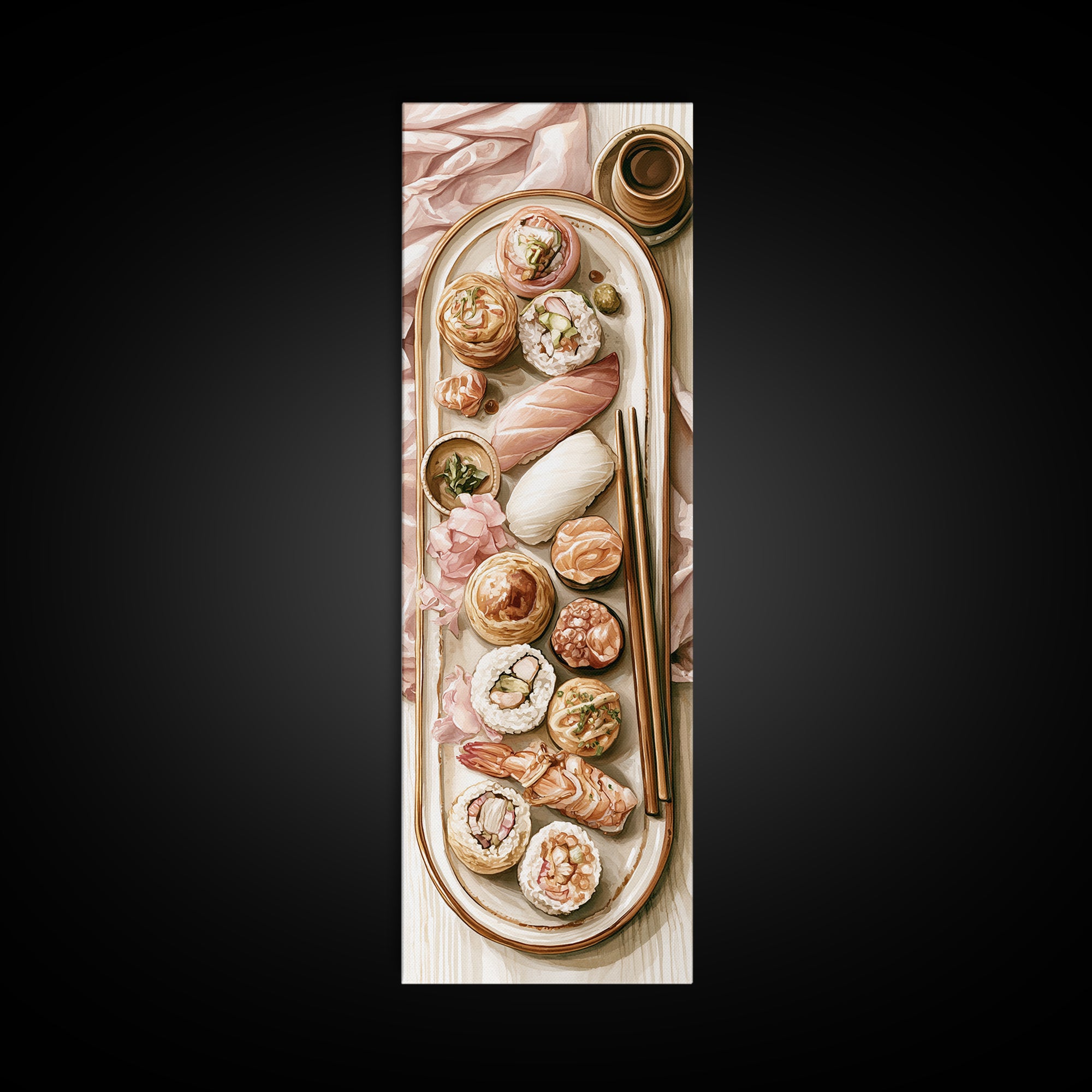 Sushi Fish and Ceramic Plate Composition Canvas Print, Restaurant Art, Cool Wall Art, Restaurant Decor, Fine Art, Bistro, RES-1x3-89