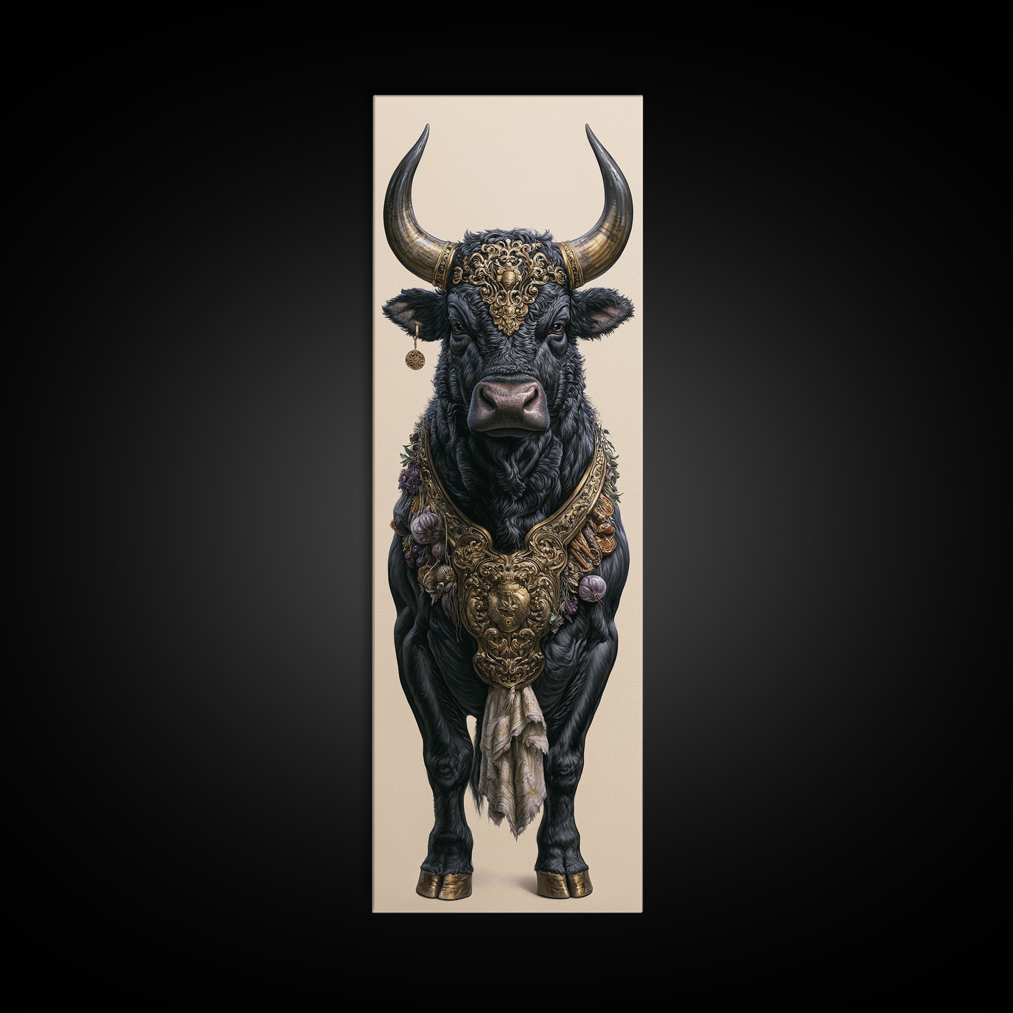 Steakhouse Black and Gold Bull Portrait Framed Canvas Print, Restaurant Art, Boho Decor, Restaurant Decor, Fine Art, Bistro, RES-1x3-91