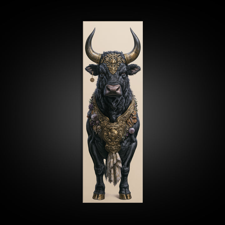 Steakhouse Black and Gold Bull Portrait Framed Canvas Print, Restaurant Art, Boho Decor, Restaurant Decor, Fine Art, Bistro, RES-1x3-91