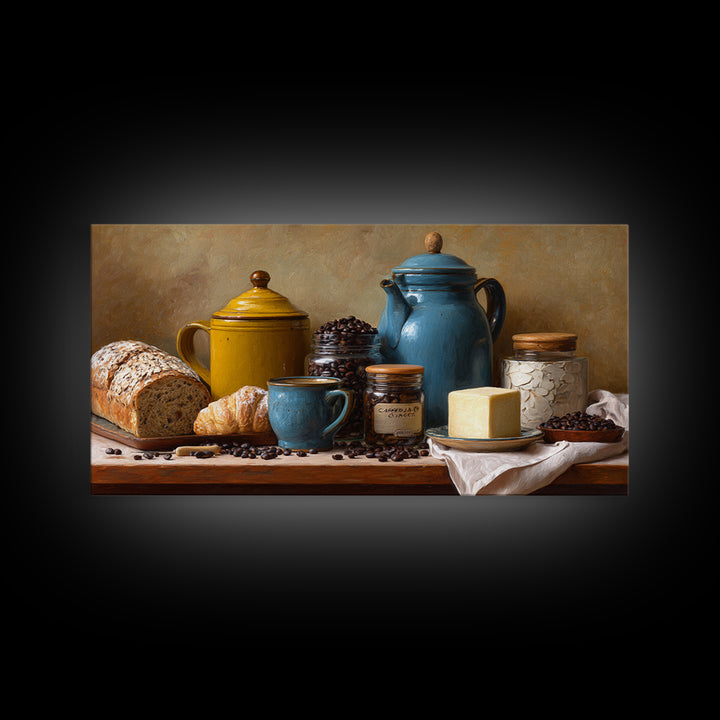 Coffee Beans and Pastry Arrangement Framed Canvas Print, Restaurant Art, Room Decor, Restaurant Decor, Fine Art, Bistro, RES-2x1-18