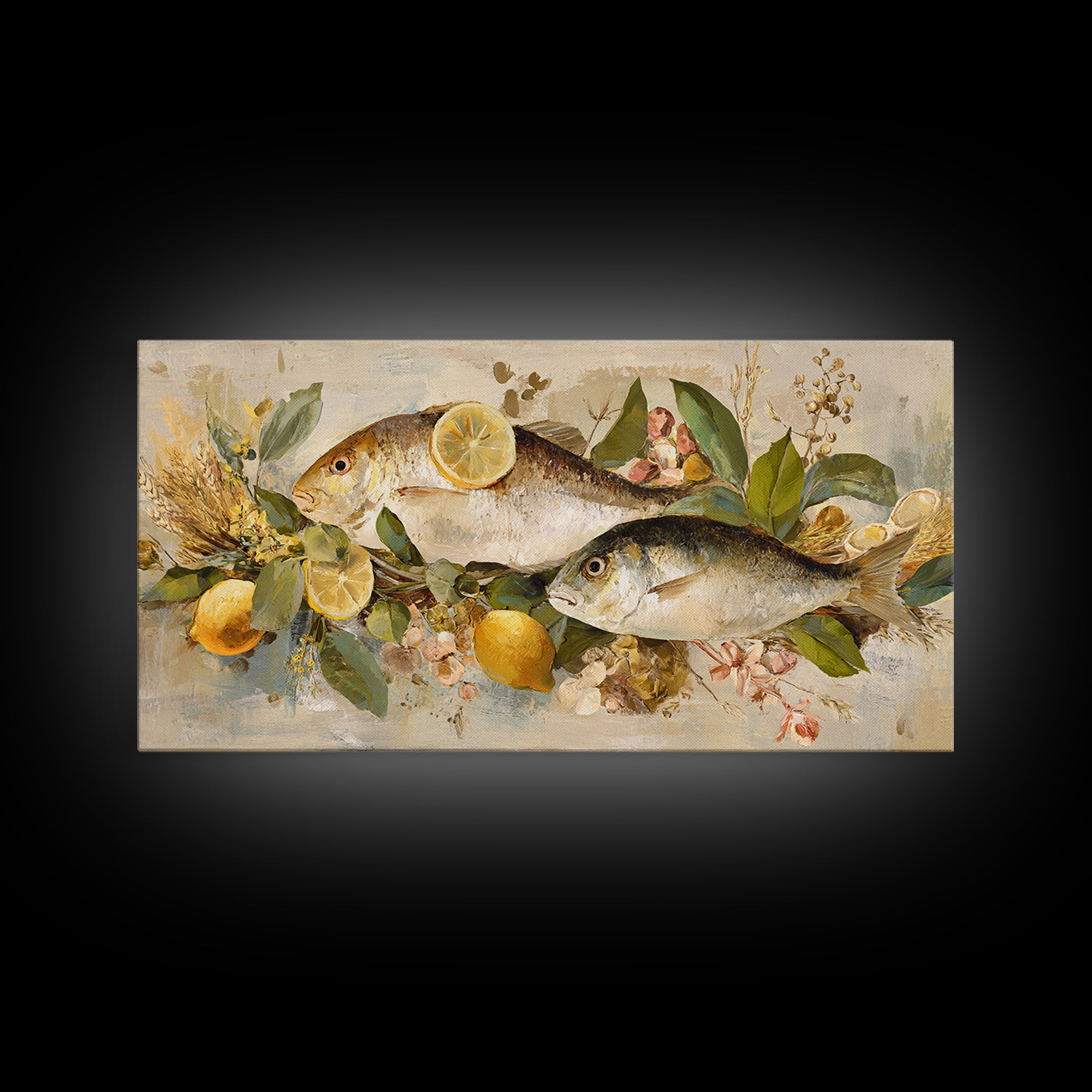 Fresh Fish with Lemon and Herbs Framed Canvas Print, Restaurant Art, Cool Wall Art, Restaurant Decor, Fine Art, Bistro, RES-2x1-19