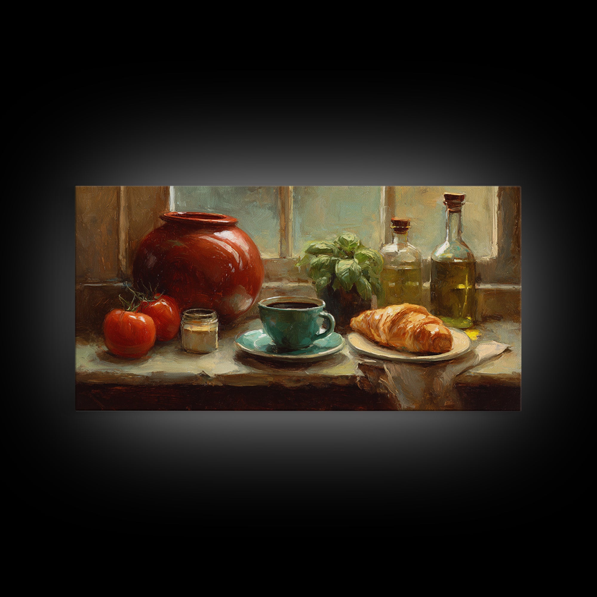 French Bistro Coffee and Croissant Still Life Canvas Print, Restaurant Art, Restaurant Decor, Abstract Art, Bistro, RES-2x1-2