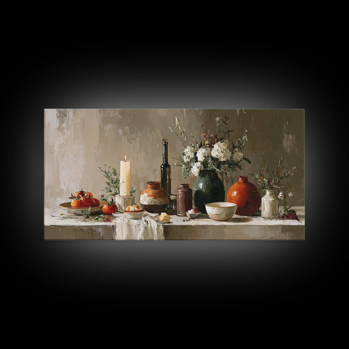Elegant Table Objects Framed Canvas Print, Restaurant Art, Statement Artwork, Restaurant Decor, Fine Art, Bistro, Art Print, RES-2x1-20
