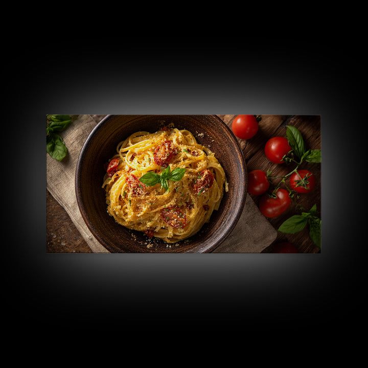 Fresh Pasta with Tomatoes and Basil Canvas Print, Restaurant Art, Textured Painting, Restaurant Decor, Fine Art, Bistro, RES-2x1-22