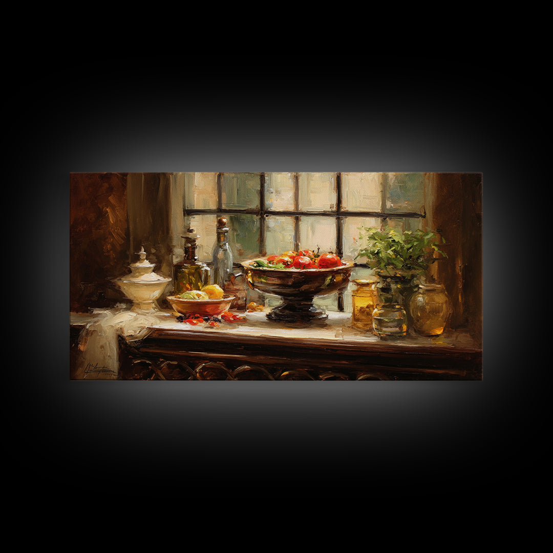 Classic Fruit Bowl Framed Canvas Print, Restaurant Art, Minimalist Decor, Restaurant Decor, Fine Art, Bistro, Kitchen Decor, RES-2x1-24