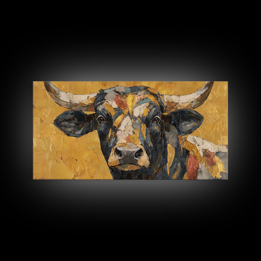 Steakhouse Black and Gold Bull Portrait Framed Canvas Print, Restaurant Art, Digital Print, Restaurant Decor, Fine Art, Bistro, RES-2x1-3