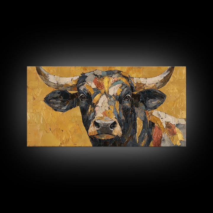 Steakhouse Black and Gold Bull Portrait Framed Canvas Print, Restaurant Art, Digital Print, Restaurant Decor, Fine Art, Bistro, RES-2x1-3