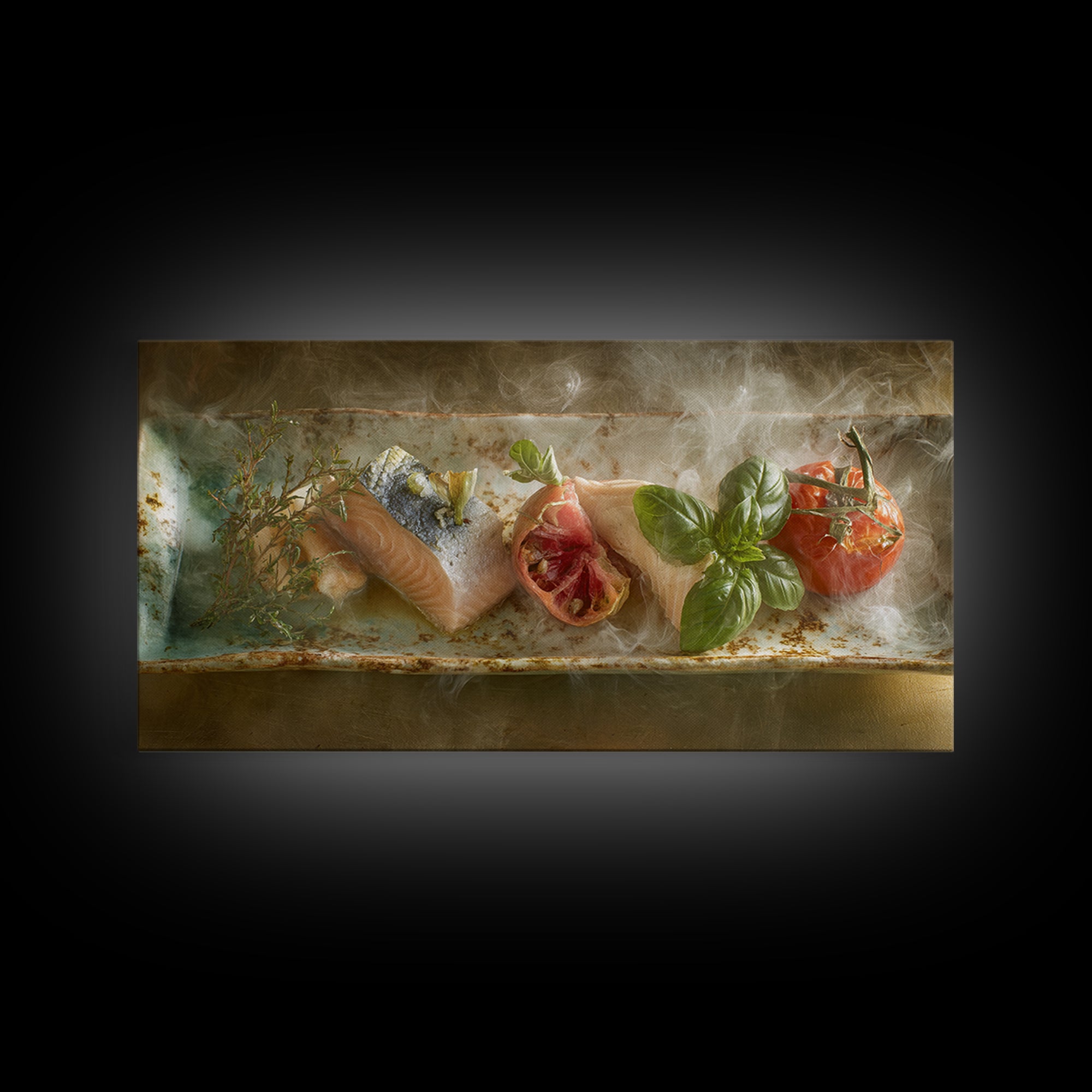Sushi Fish and Ceramic Plate Composition Canvas Print, Restaurant Art, Printable Art, Restaurant Decor, Fine Art, Bistro, RES-2x1-49