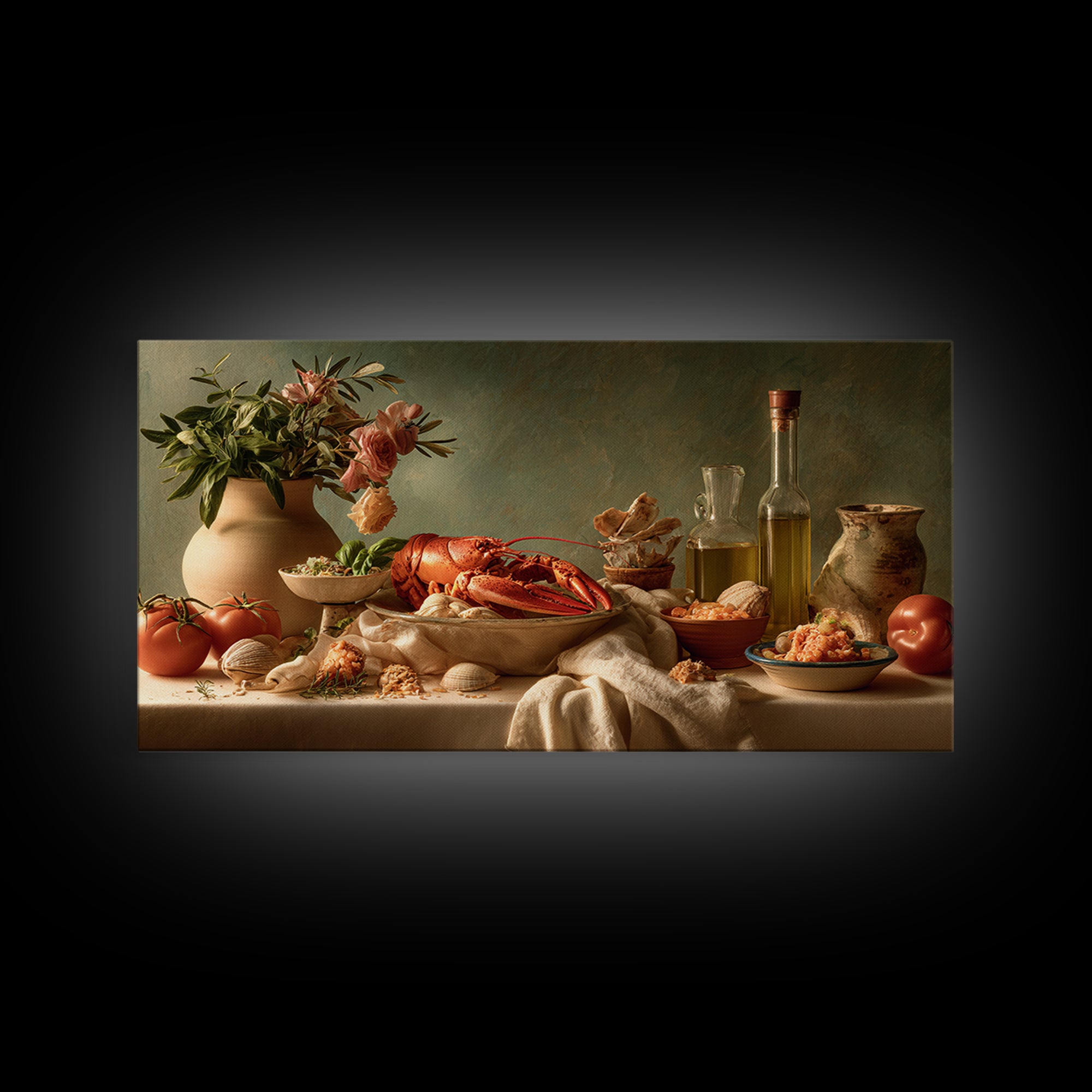Seafood Lobster and Shell Arrangement Canvas Print, Restaurant Art, Printable Wall Art, Restaurant Decor, Fine Art, Bistro, RES-2x1-52