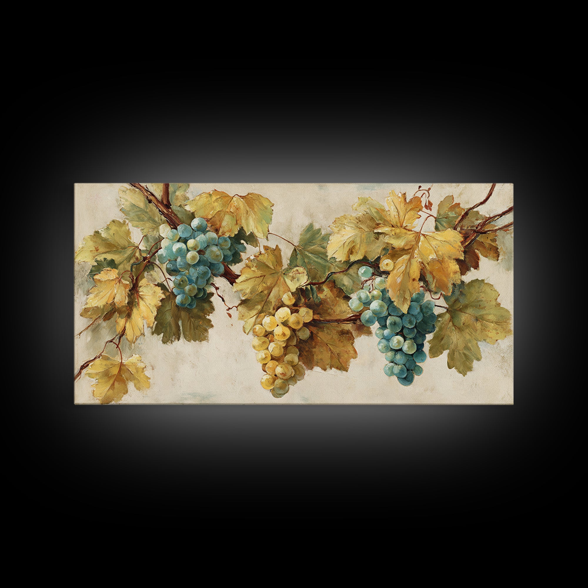 Wine Grapevine Botanical Study Framed Canvas Print, Restaurant Art, Bedroom Wall Art, Restaurant Decor, Watercolor Art, Bistro, RES-2x1-59