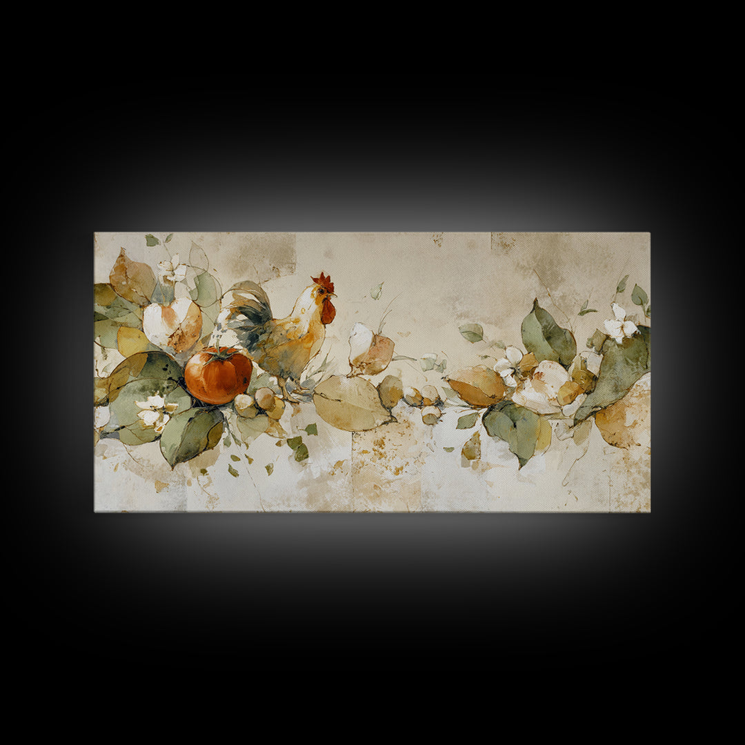 Rooster and Herbs for Farmhouse Restaurant Mood Canvas Print, Restaurant Art, Large Wall Art, Restaurant Decor, Bistro, RES-2x1-64
