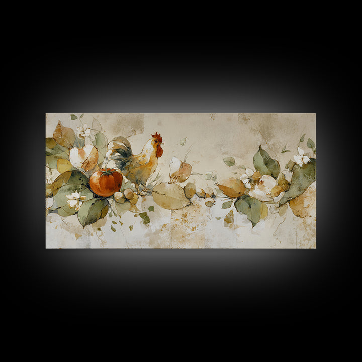 Rooster and Herbs for Farmhouse Restaurant Mood Canvas Print, Restaurant Art, Large Wall Art, Restaurant Decor, Bistro, RES-2x1-64
