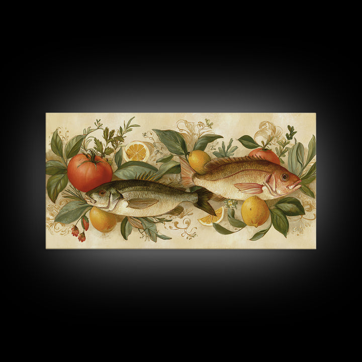 Fresh Fish with Lemon and Herbs Framed Canvas Print, Restaurant Art, Gallery Decor, Restaurant Decor, Fine Art, Bistro, RES-2x1-67