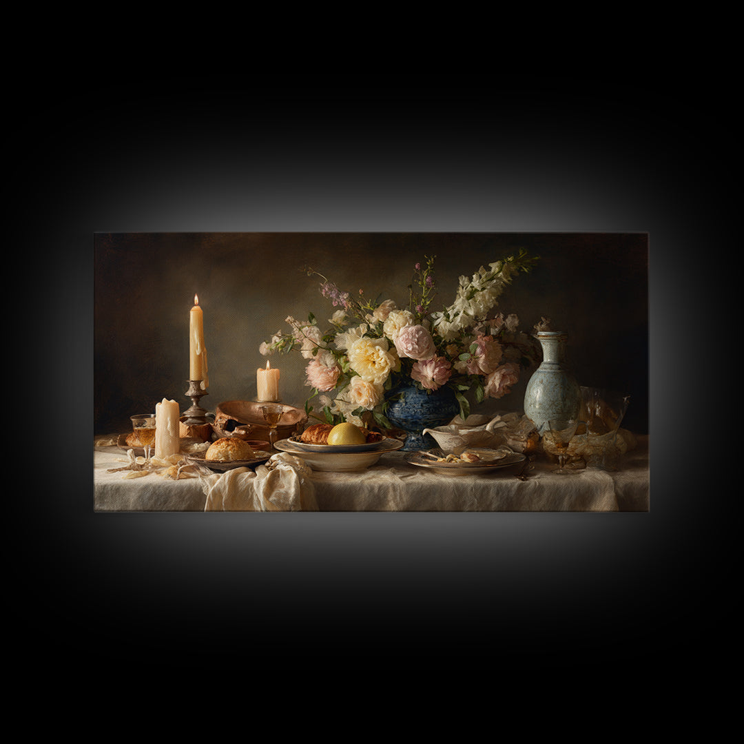 Elegant Table Objects Canvas Print, Restaurant Art, Framed Wall Art, Restaurant Decor, Watercolor Art, Bistro, RES-2x1-68