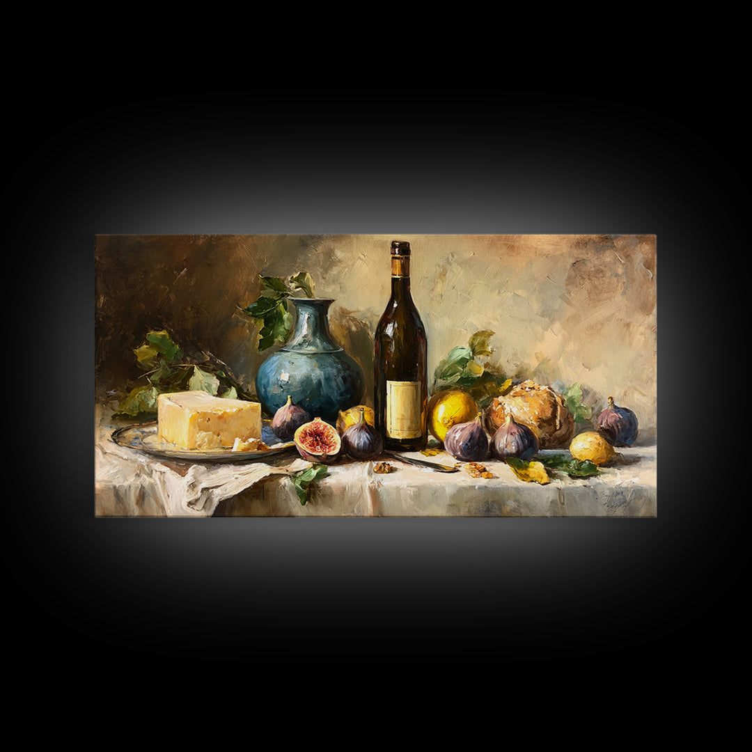 Wine Bottle and Figs Canvas Print, Restaurant Art, Living Room Decor, Restaurant Decor, Fine Art, Bistro, Gallery Decor, RES-2x1-69