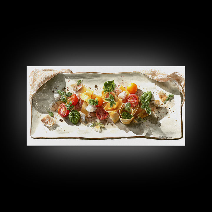 Fresh Pasta with Tomatoes and Basil Canvas Print, Restaurant Art, Large Wall Art, Restaurant Decor, Fine Art, Bistro, RES-2x1-70