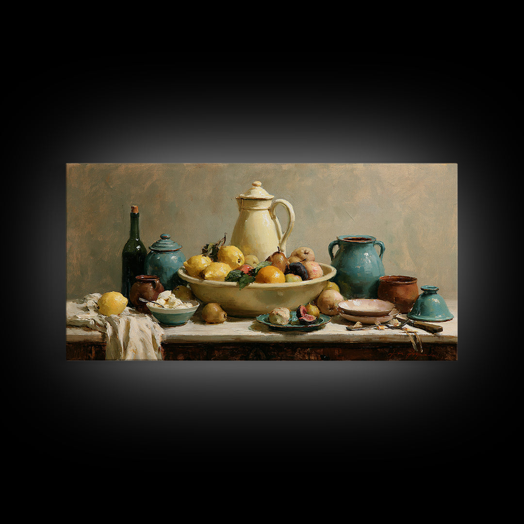 Classic Fruit Bowl Framed Canvas Print, Restaurant Art, Canvas Wall Art, Restaurant Decor, Fine Art, Bistro, Bedroom Wall Art, RES-2x1-72