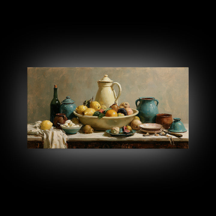 Classic Fruit Bowl Framed Canvas Print, Restaurant Art, Canvas Wall Art, Restaurant Decor, Fine Art, Bistro, Bedroom Wall Art, RES-2x1-72