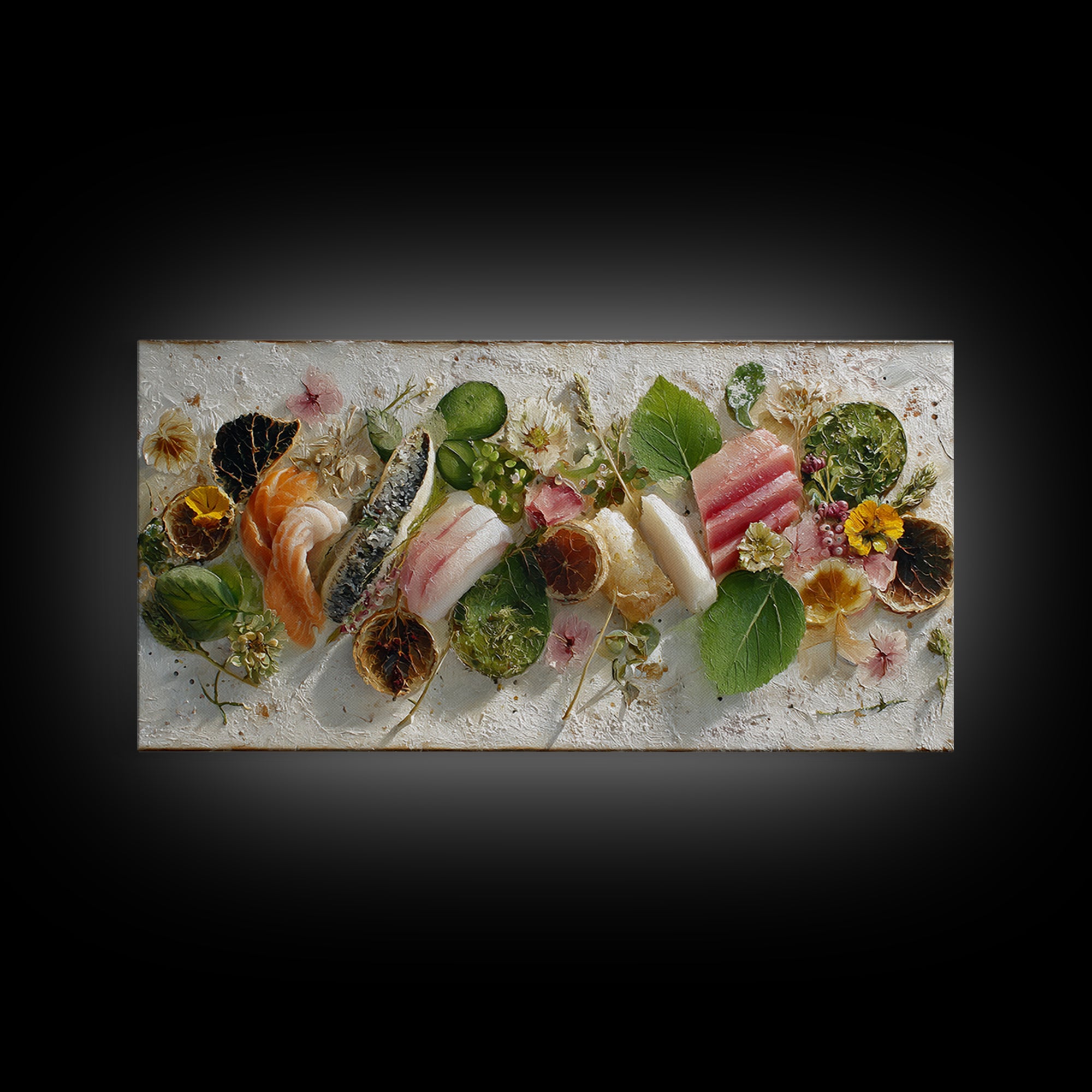 Sushi Fish and Ceramic Plate Composition Canvas Print, Restaurant Art, Printable Art, Restaurant Decor, Fine Art, Bistro, RES-2x1-73