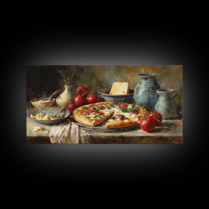 Pizzeria Tomato Basil and Mozzarella Still Life Canvas Print, Restaurant Art, Art Print, Restaurant Decor, Fine Art, Bistro, RES-2x1-78