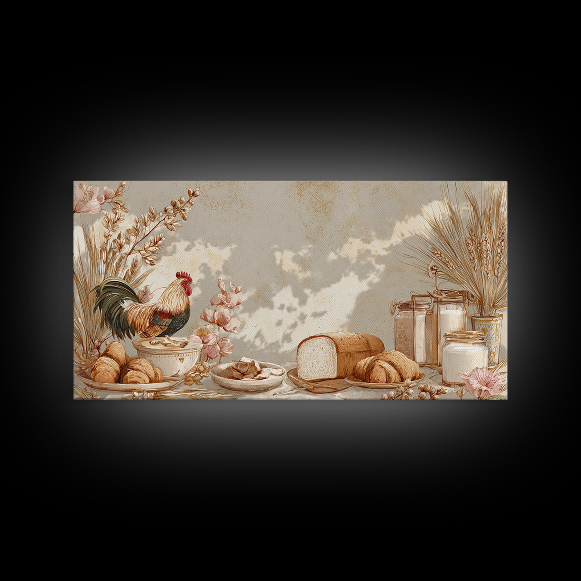 Rooster and Herbs for Farmhouse Restaurant Mood Framed Canvas Print, Restaurant Art, Printable Art, Restaurant Decor, Bistro, RES-2x1-88