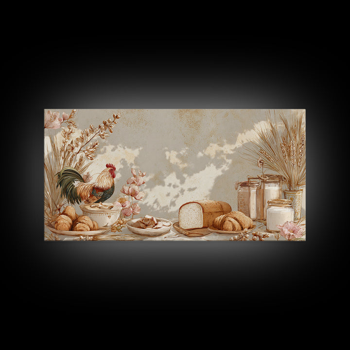 Rooster and Herbs for Farmhouse Restaurant Mood Framed Canvas Print, Restaurant Art, Printable Art, Restaurant Decor, Bistro, RES-2x1-88