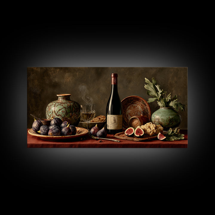Wine Bottle and Figs Canvas Print, Restaurant Art, Living Room Decor, Restaurant Decor, Fine Art, Bistro, Gallery Decor, RES-2x1-93