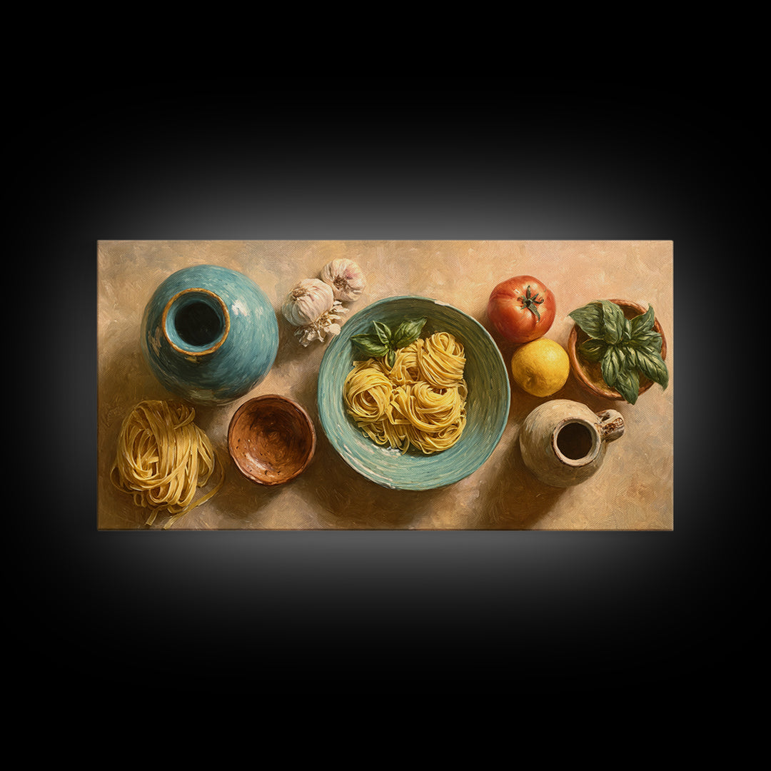 Fresh Pasta with Tomatoes and Basil Canvas Print, Restaurant Art, Large Wall Art, Restaurant Decor, Fine Art, Bistro, RES-2x1-94