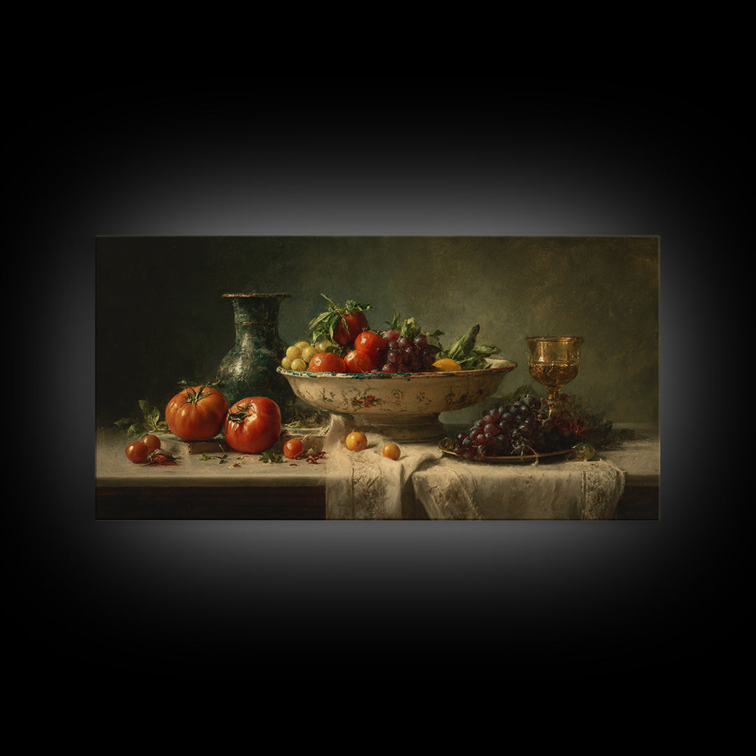 Classic Fruit Bowl Framed Canvas Print, Restaurant Art, Watercolor Painting, Restaurant Decor, Oil Painting, Bistro, RES-2x1-96