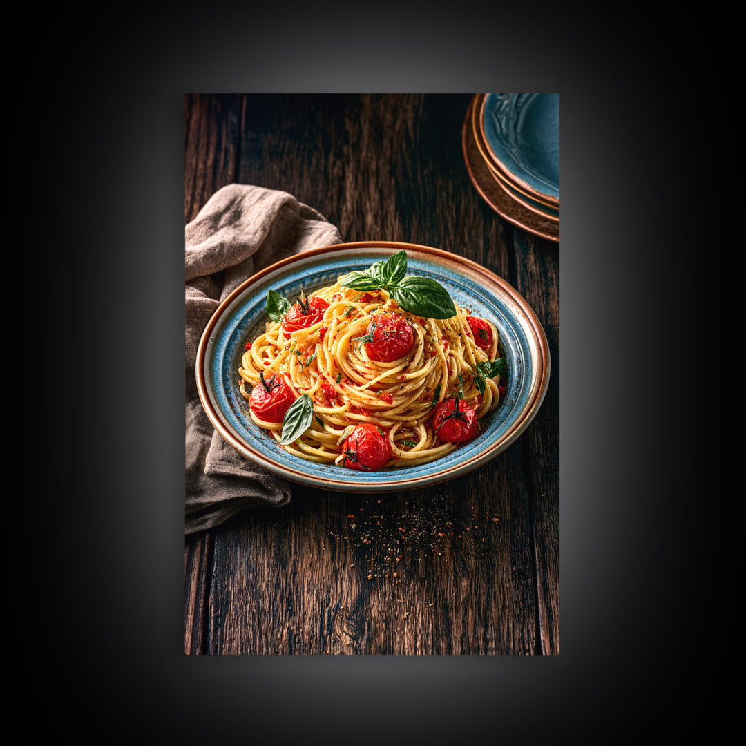 Fresh Pasta with Tomatoes and Basil Canvas Print, Restaurant Art, Contemporary Art, Restaurant Decor, Fine Art, Bistro, RES-2x3-10