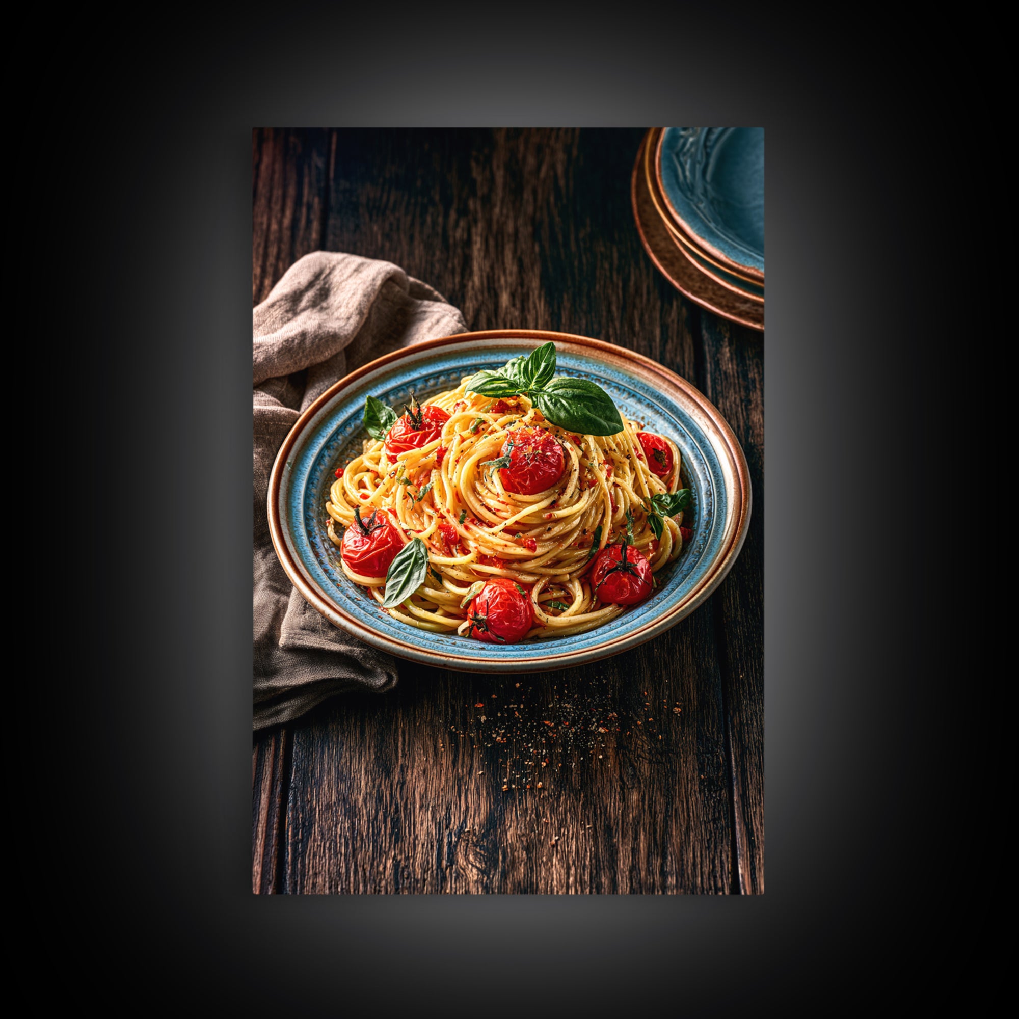 Fresh Pasta with Tomatoes and Basil Canvas Print, Restaurant Art, Contemporary Art, Restaurant Decor, Fine Art, Bistro, RES-2x3-10