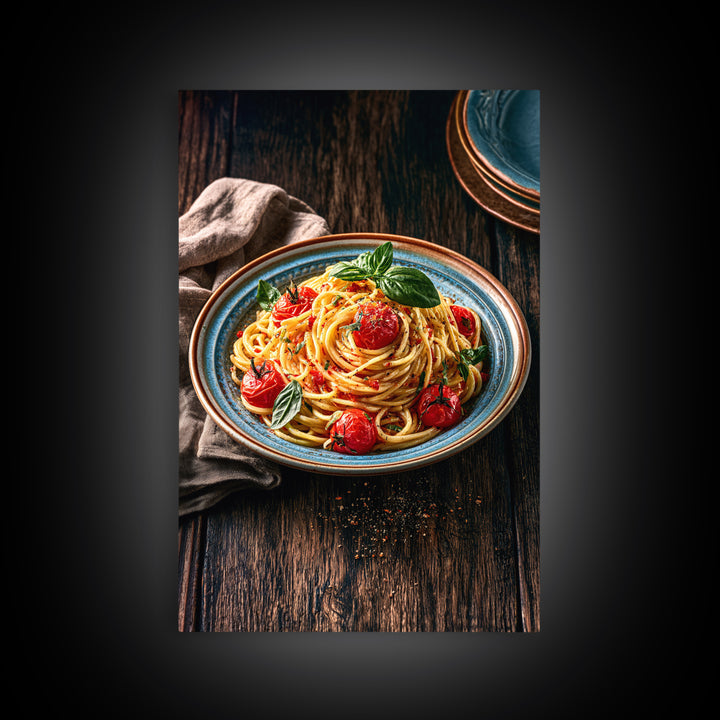 Fresh Pasta with Tomatoes and Basil Canvas Print, Restaurant Art, Contemporary Art, Restaurant Decor, Fine Art, Bistro, RES-2x3-10